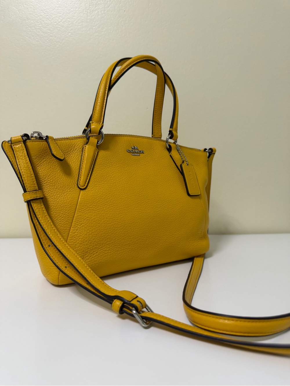 Coach Mini Kelsey Satchel Pebble Leather Mustard Yellow Style# F57563 - Picture 8 of 12
